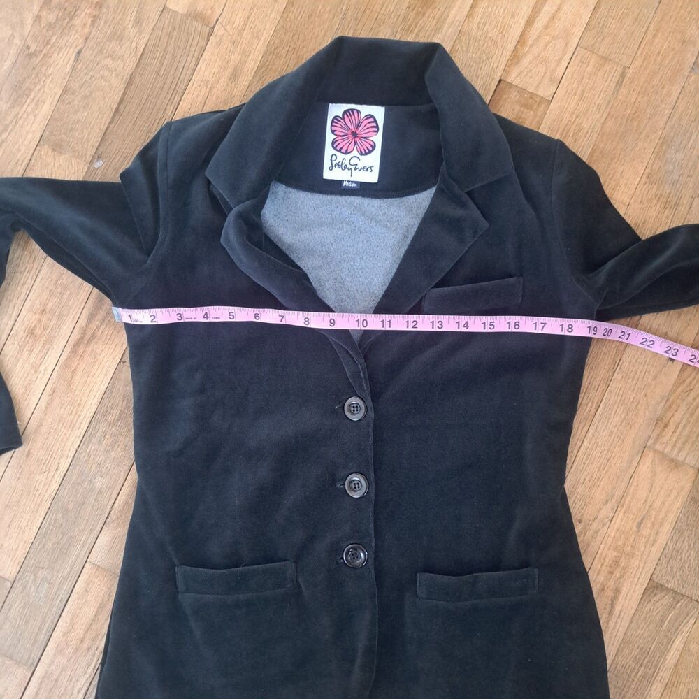 Lesley Evers Medium Velour Black Blazer Jacket Womens 3 Button Career Top - Picture 4 of 6
